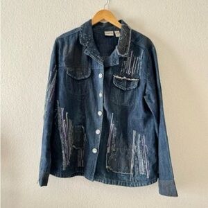 Mango Dark Blue Denim Jacket with Unique Stitching